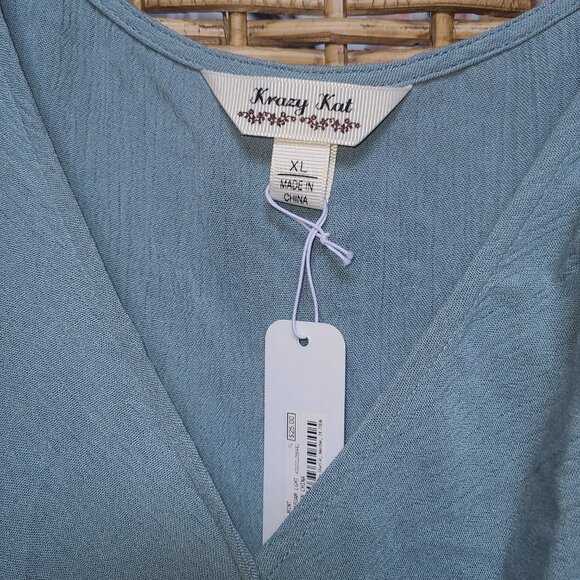 NWT KRAZY KAT BLOUSE~SIZE XL Mint Seafoam Blue Sleeveless High Low Tunic Blouse - Picture 3 of 5